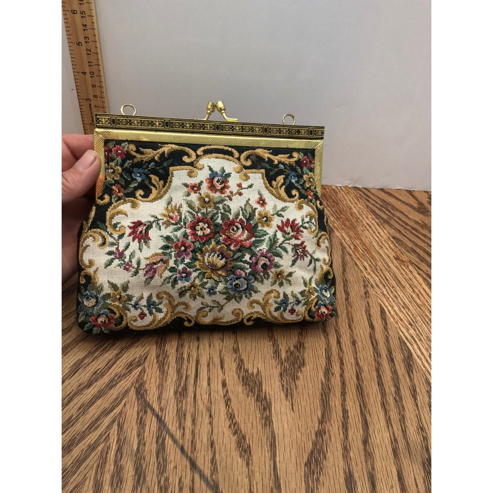 GrandmaCore Womens Unbranded Tapestry Floral Frame Clutch Small Black Multicolor